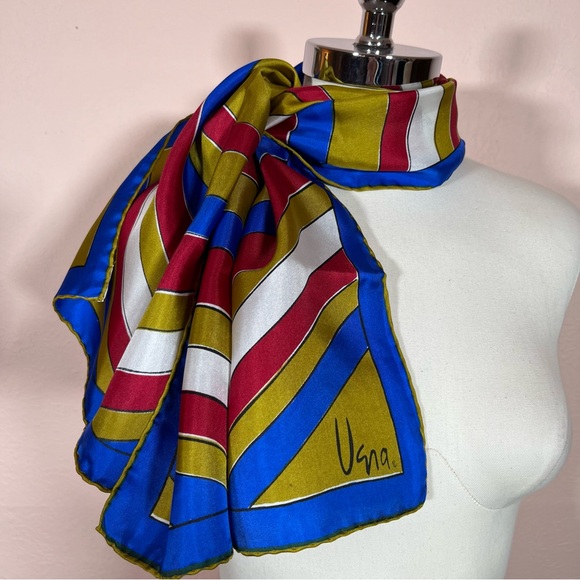 Vintage Vera MCM MOD Striped Retangular Hand Rolled Silk Scarf - Picture 1 of 17